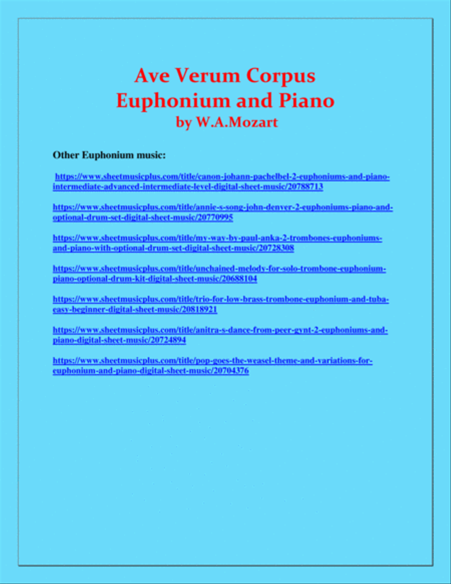 Ave Verum Corpus - Euphonium and Piano - Intermediate level Euphonium scores gallery preview page 3