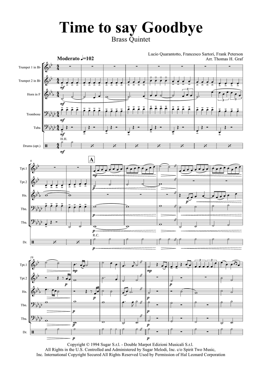 Time To Say Goodbye Brass Ensemble scores gallery preview page 1