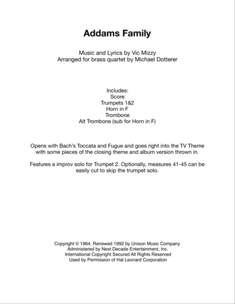 The Addams Family Theme Horn scores gallery preview page 1