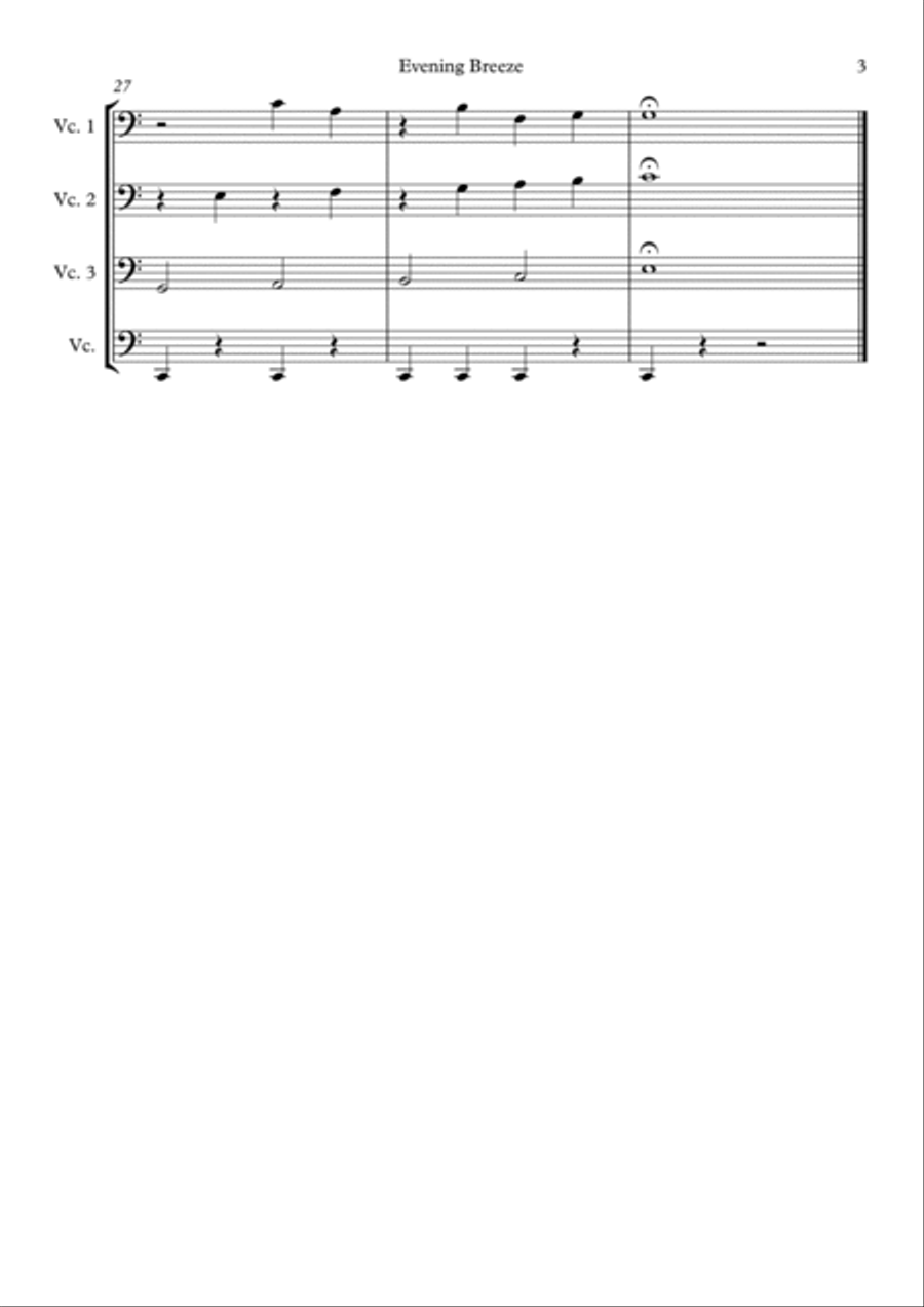Evening Breeze - Cello Quartet String Quartet scores gallery preview page 3