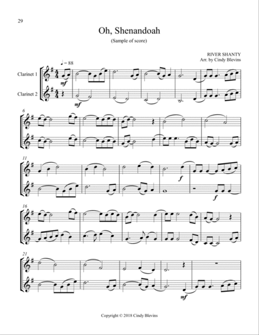 12 Favorite Folk Songs, Clarinet Duets Clarinet Duet scores gallery preview page 4