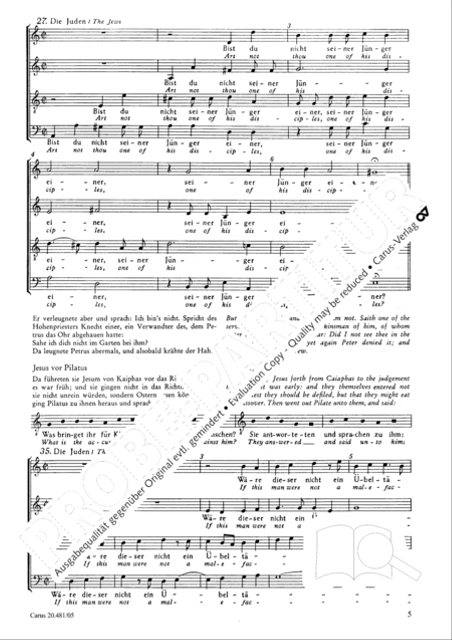 St. John Passion / The Passion of our Lord and Saviour Jesus Christ 4-Part scores gallery preview page 6