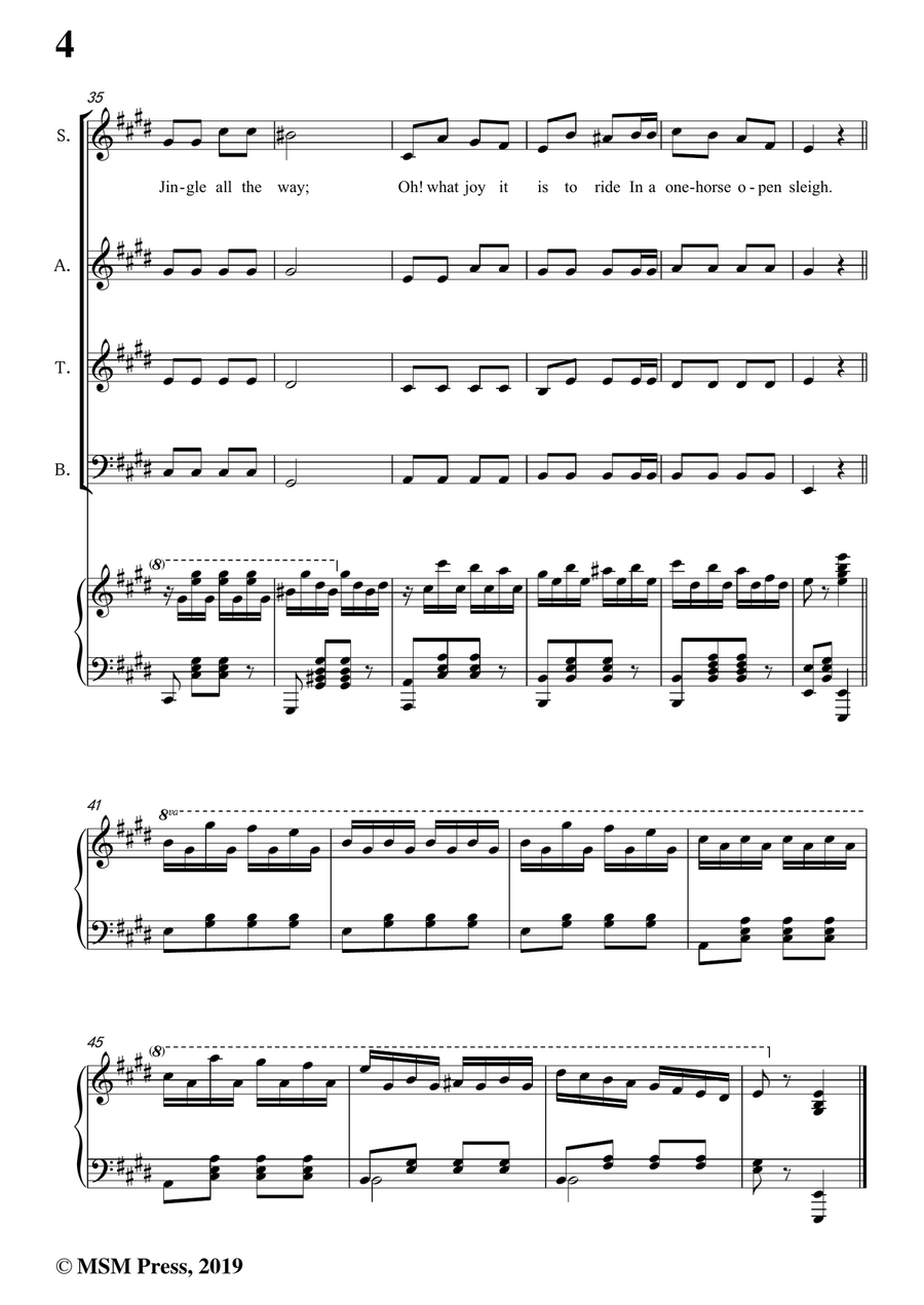 Pierpont-Jingle Bells(The One Horse Open Sleigh),in E Major,for Quatre Chorales 4-Part scores gallery preview page 6