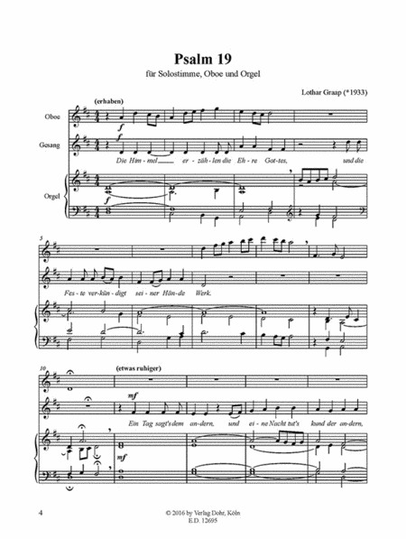 Drei Psalmgesänge für Solostimme, Flöte, Oboe und Orgel