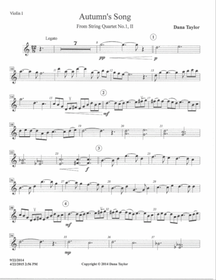 Autumn's Song, Op. 25 - Parts String Quartet scores gallery preview page 2
