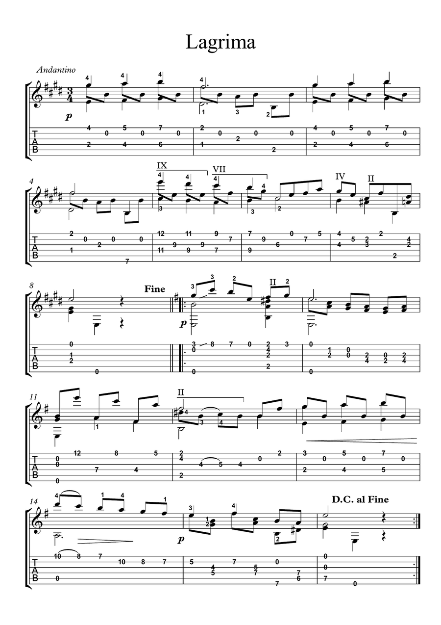 Adelita Lagrima Acoustic Guitar scores gallery preview page 1