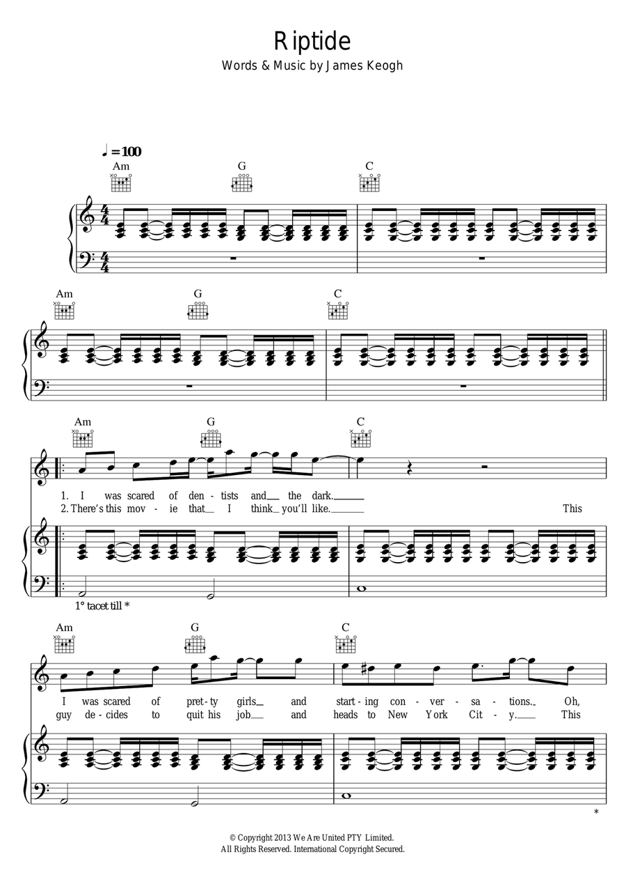 Riptide Piano, Vocal scores gallery preview page 1