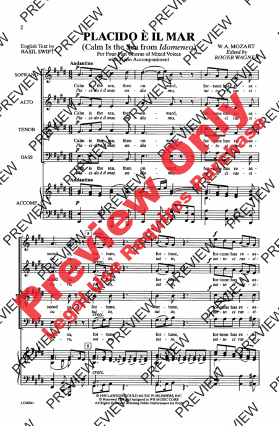 Placido è il mar Placido è il mar 4-Part scores gallery preview page 2