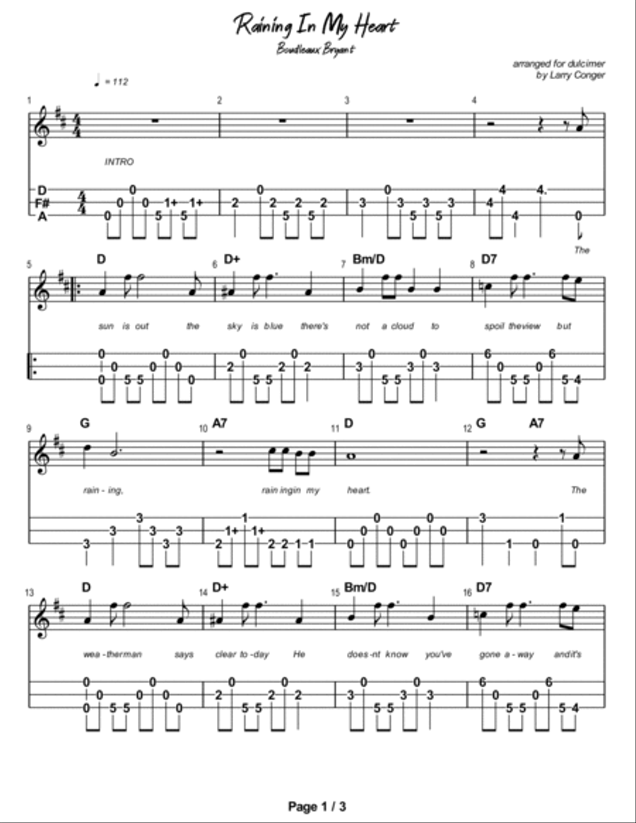 Raining In My Heart Dulcimer scores gallery preview page 2