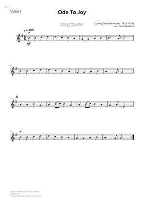 Ode To Joy - Easy String Quartet (Individual Parts)
