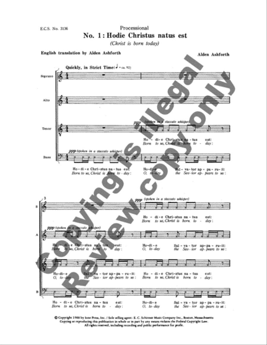 Three Christmas Motets: 1. Hodie Christus natus est (Christ is born today) 4-Part scores gallery preview page 3