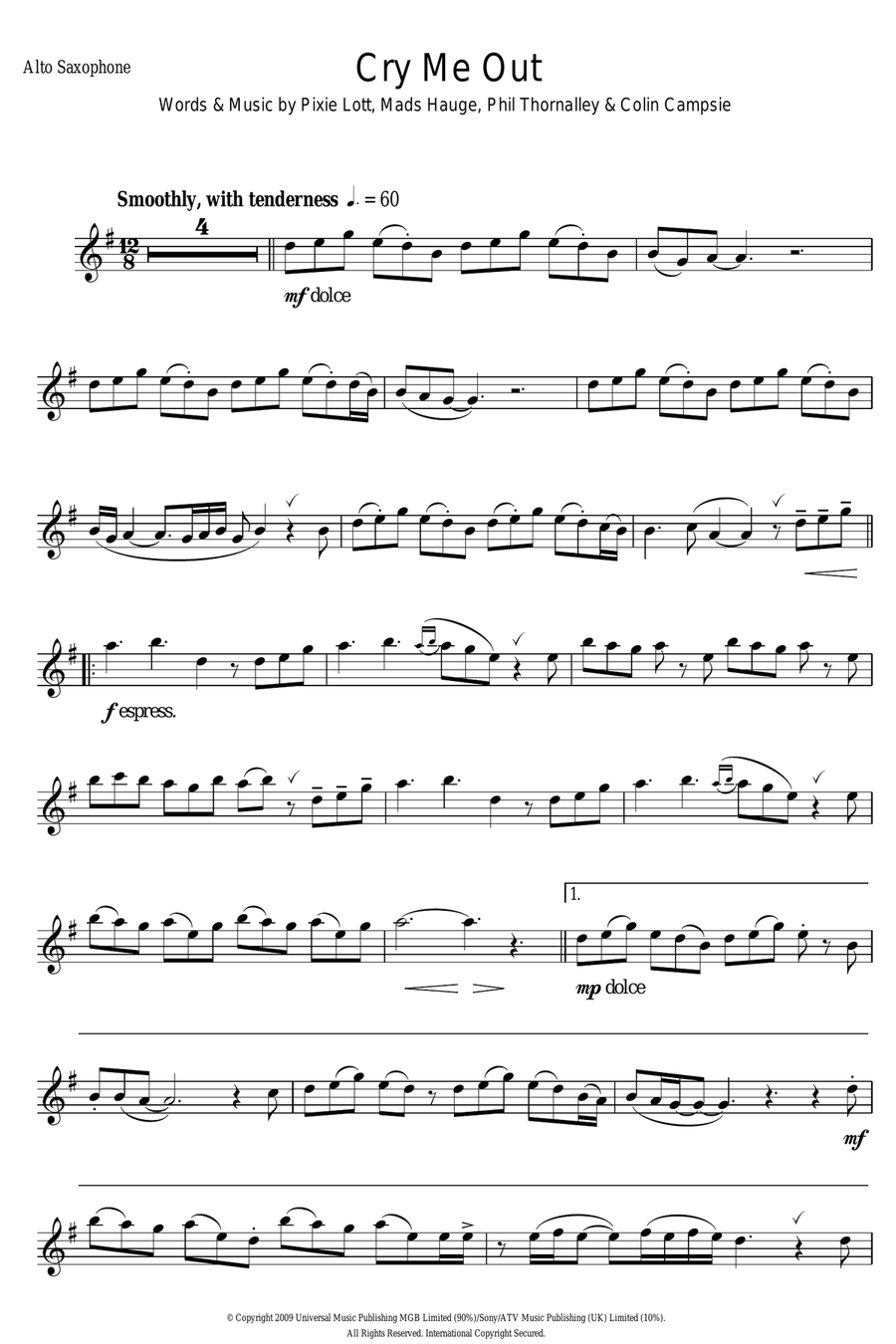 Cry Me Out Alto Saxophone scores gallery preview page 1