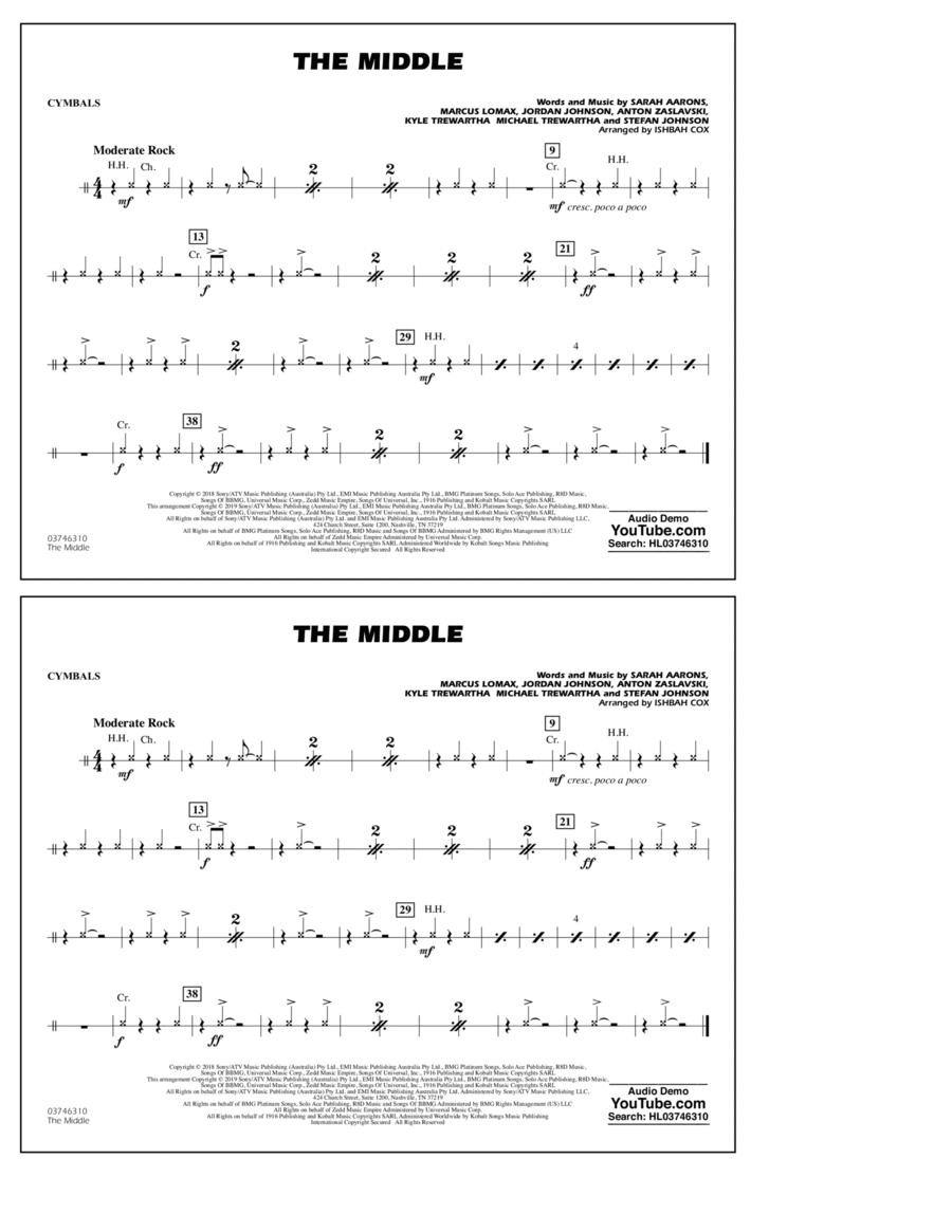 The Middle (arr. Ishbah Cox) - Cymbals