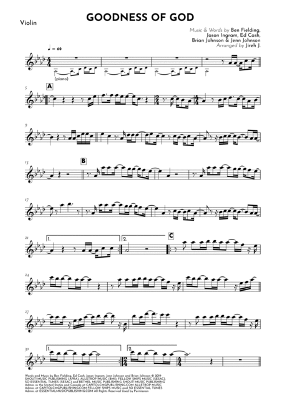 Goodness Of God Violin Solo scores gallery preview page 2