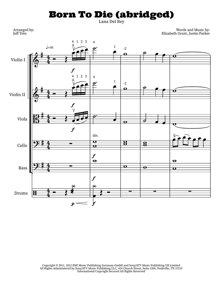 Born To Die Cello scores gallery preview page 1