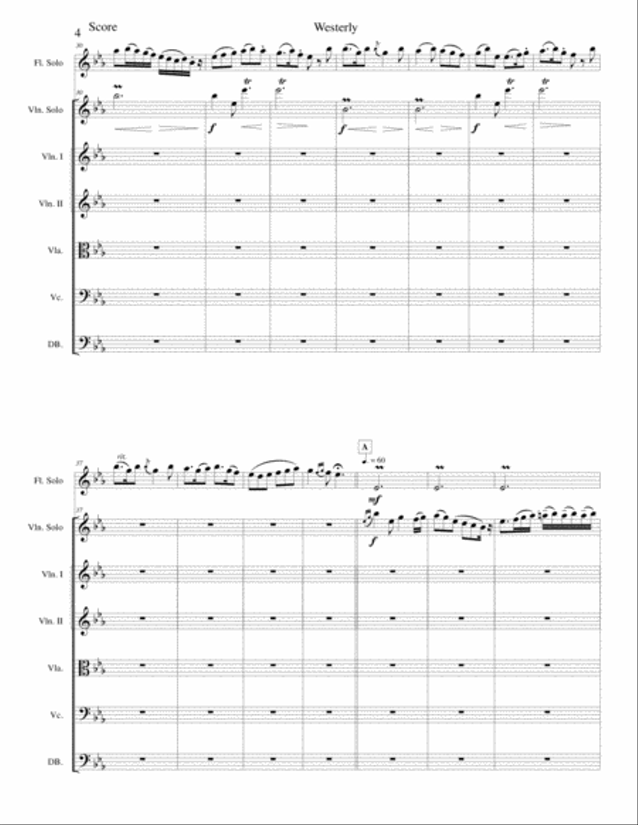 Westerly for flute, violin and string orchestra (SCORE only) String Orchestra scores gallery preview page 4