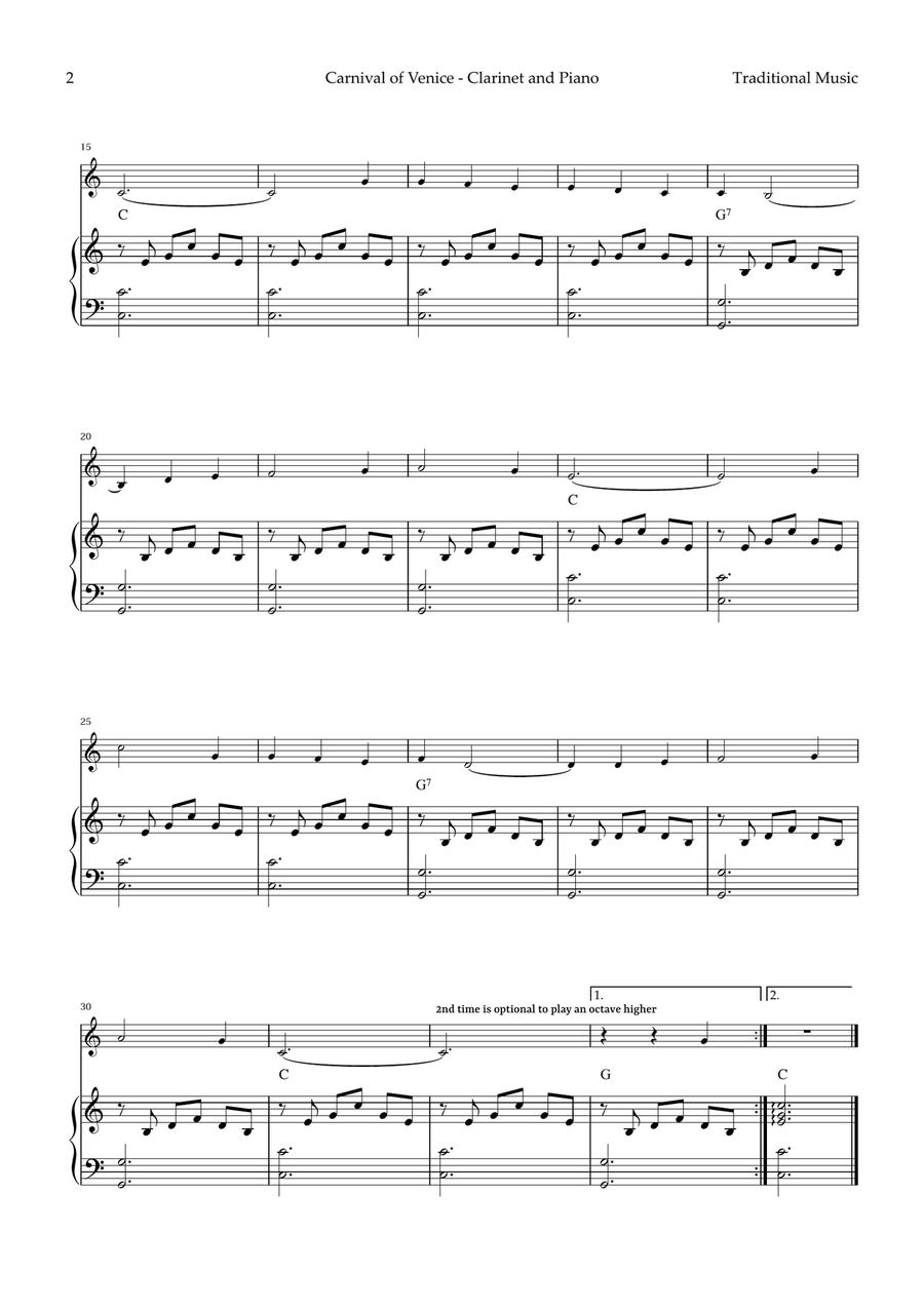 Carnival of Venice for Clarinet and Piano B-Flat Clarinet scores gallery preview page 2