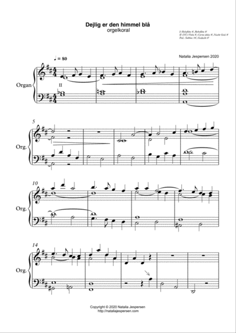 Dejlig er den himmel blaa Organ Solo scores gallery preview page 1