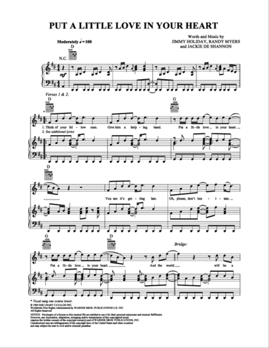 Put a Little Love in Your Heart Piano, Vocal, Guitar scores gallery preview page 1