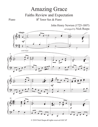 Amazing Grace (B Flat Tenor Sax & Piano) Piano part