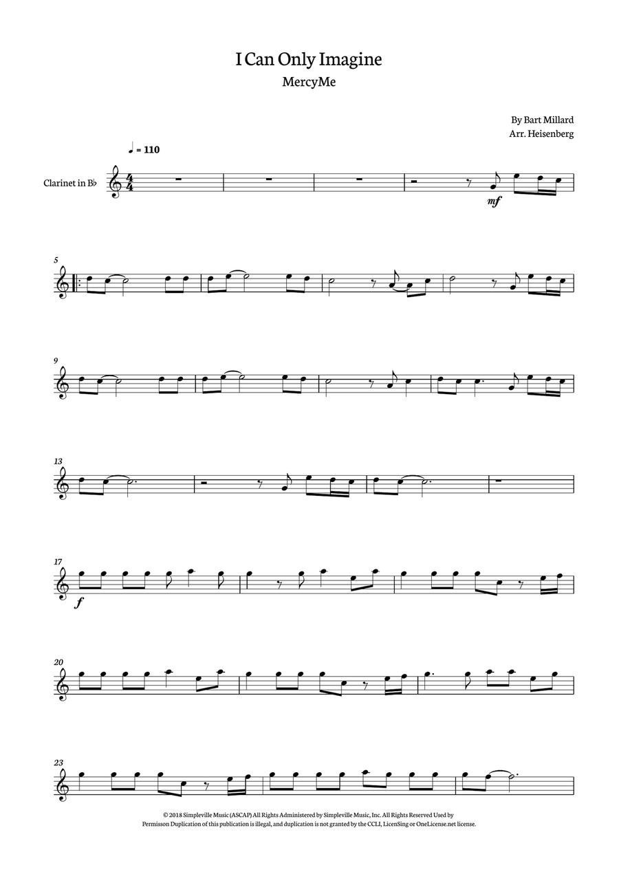 I Can Only Imagine I Can Only Imagine B-Flat Clarinet scores gallery preview page 1
