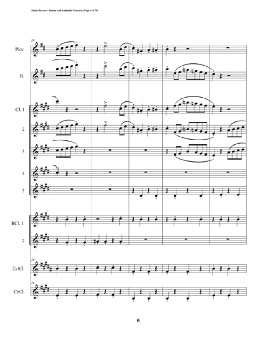 Ruslan & Ludmilla Overture (Clarinet Nonet + Piccolo & Flute) Woodwind Ensemble scores gallery preview page 6