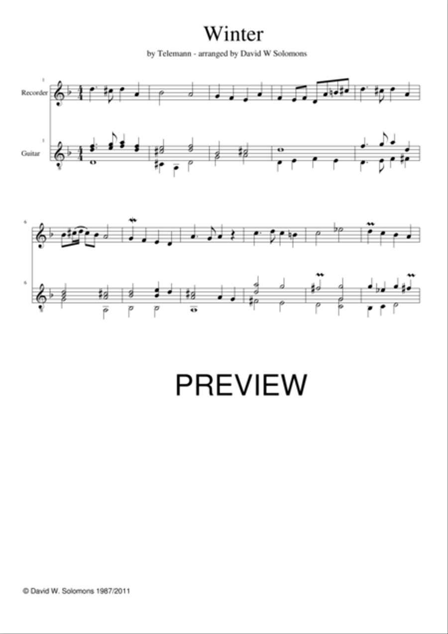 Winter for recorder and guitar Soprano Recorder scores gallery preview page 1