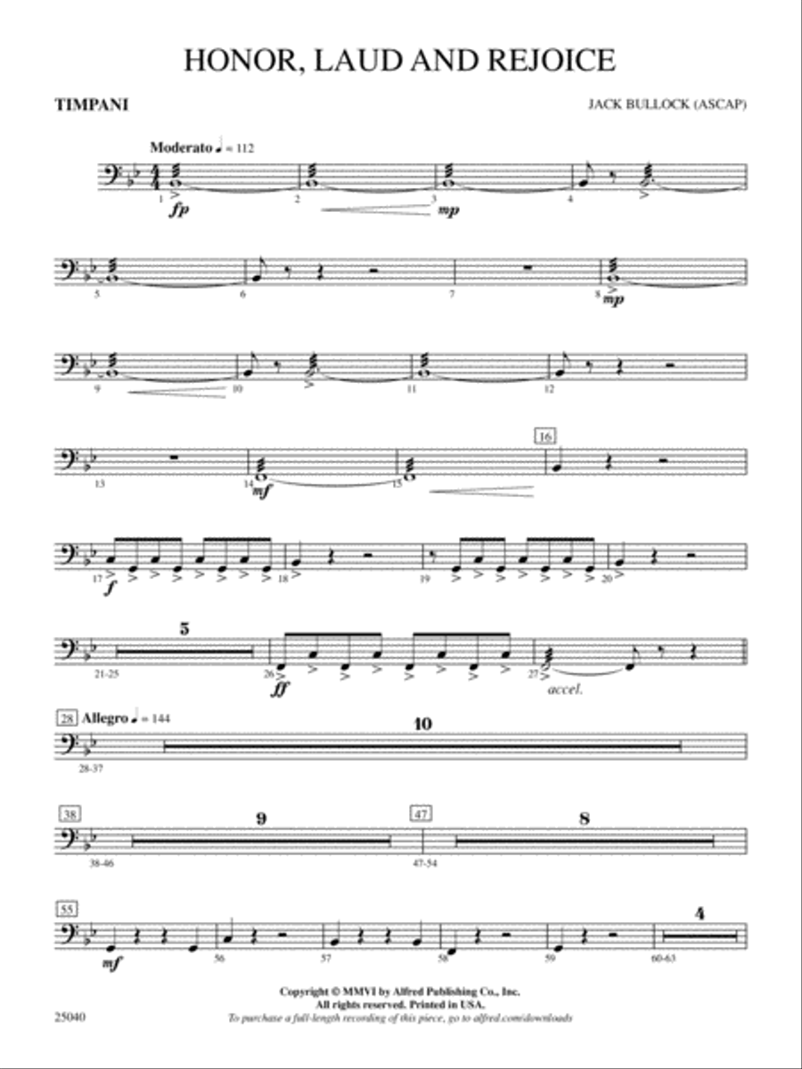 Honor, Laud and Rejoice: Timpani Full Orchestra scores gallery preview page 1
