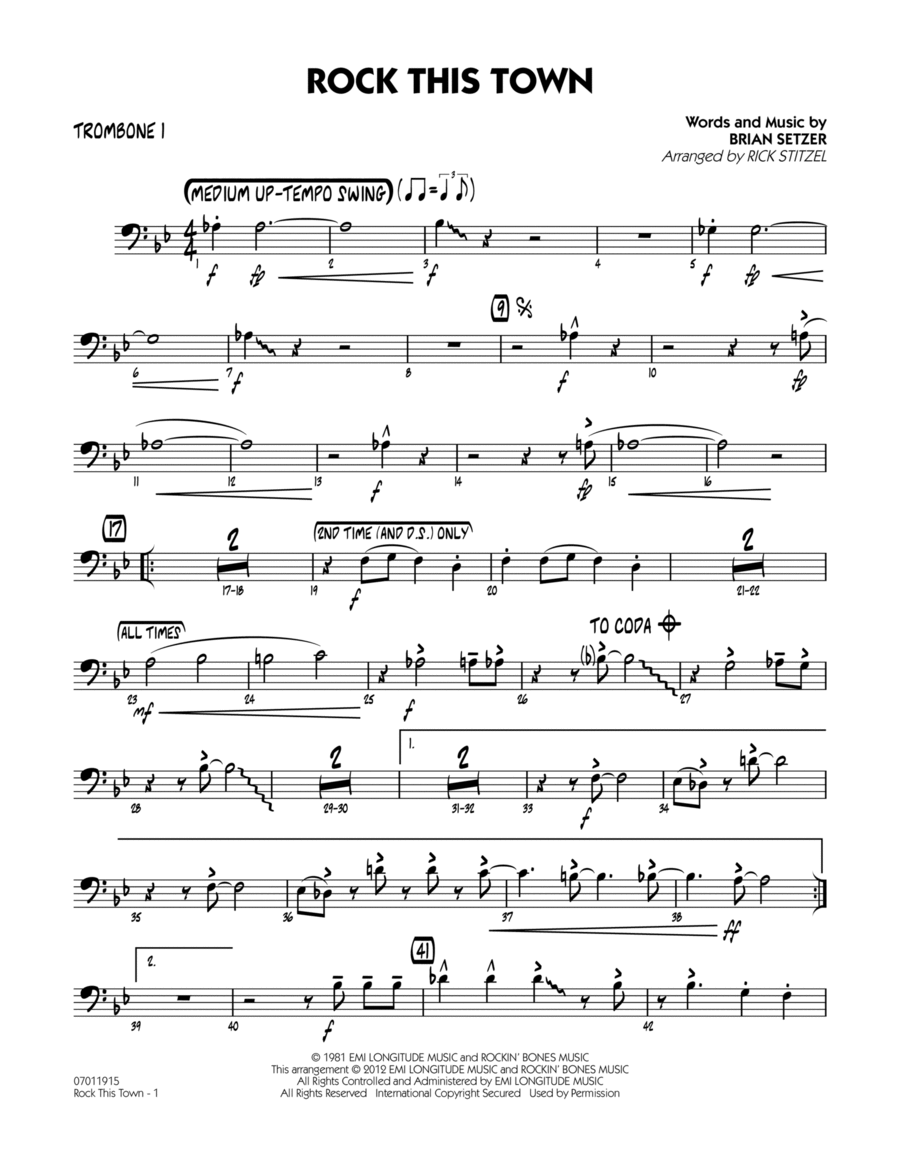 Rock This Town - Trombone 1 Jazz Ensemble scores gallery preview page 1