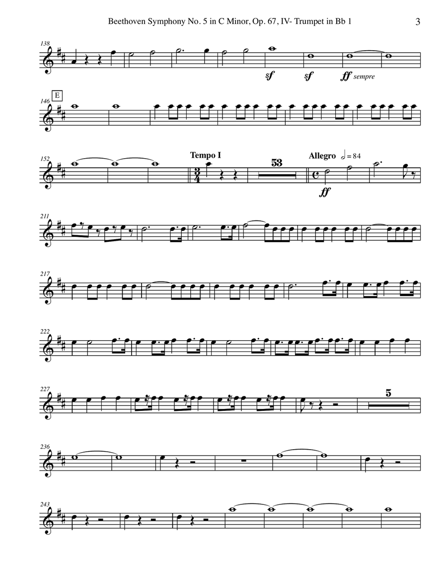 Beethoven Symphony No. 5, Movement IV - Trumpet in Bb 1 (Transposed Part), Op. 67 B-Flat Trumpet scores gallery preview page 3