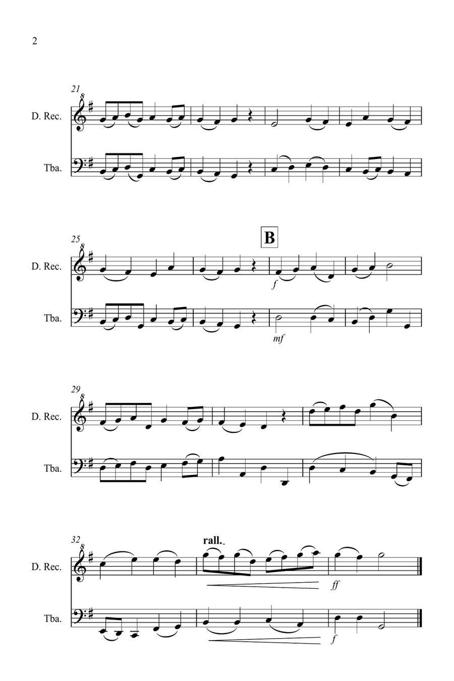 Christ The Lord is Risen Today for Descant Recorder and Tuba Duet Soprano Recorder scores gallery preview page 2