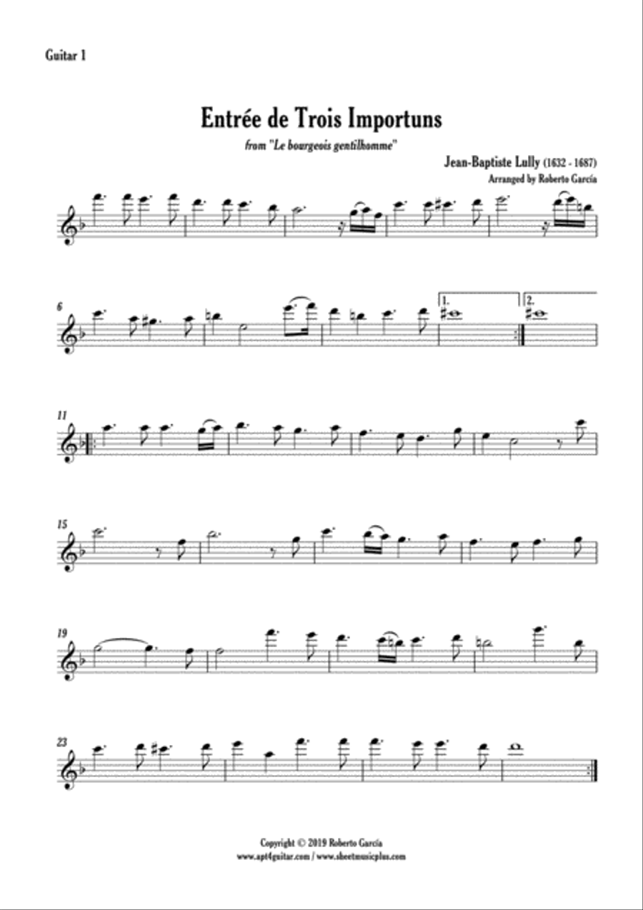 Entrée de Trois Importuns Guitar Ensemble scores gallery preview page 5