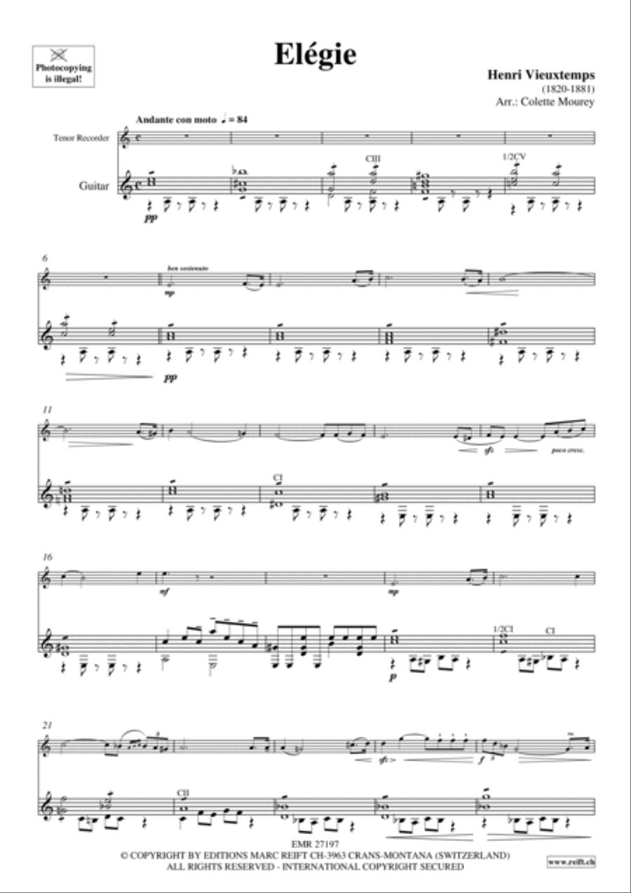 Elegie Tenor Recorder scores gallery preview page 6