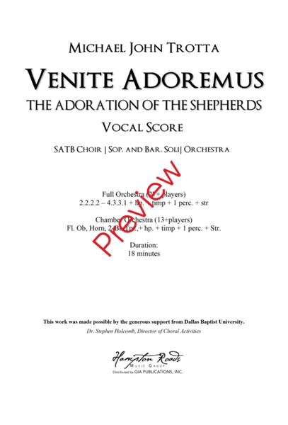 Venite Adoremus Vocal Score