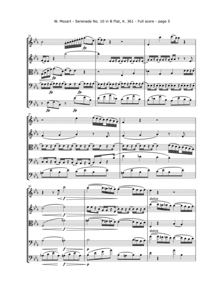 W. A. Mozart Serenade No. 10, K 361, Mvt. 3 for String Quintet or Orchestra image number null
