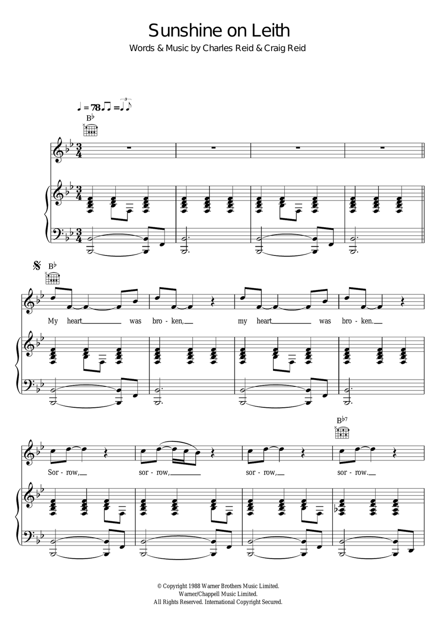 Sunshine On Leith Piano, Vocal scores gallery preview page 1