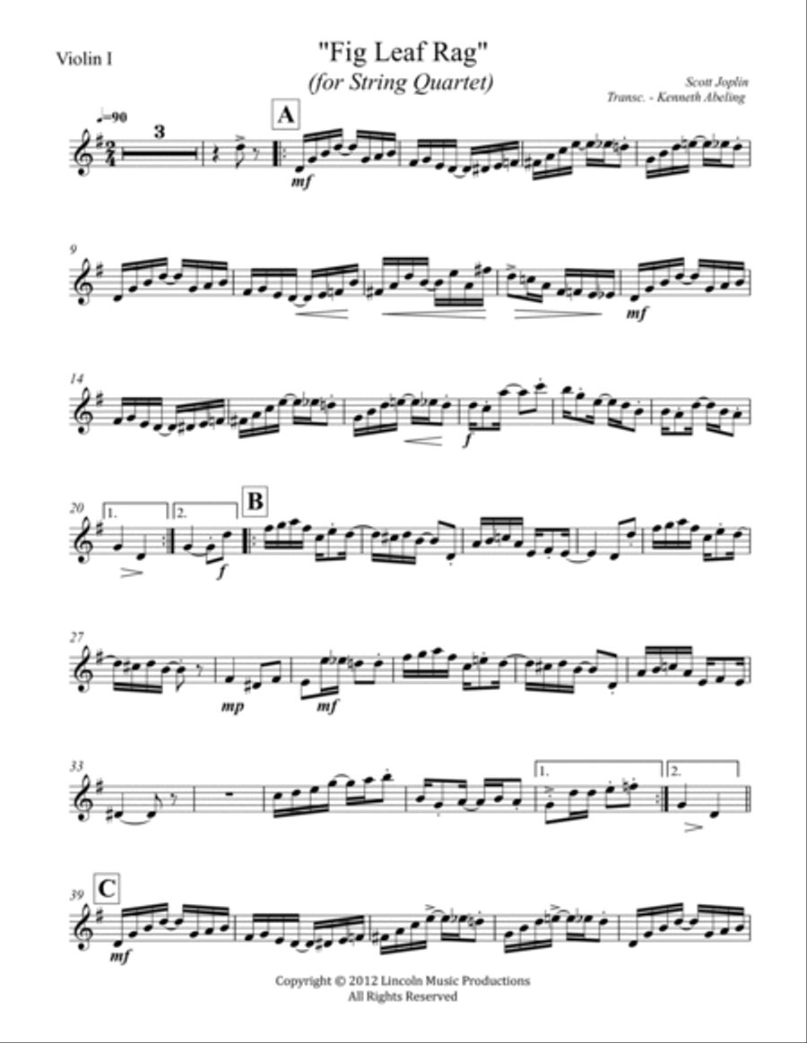 Joplin - “Fig Leaf Rag” (for String Quartet) String Quartet scores gallery preview page 6