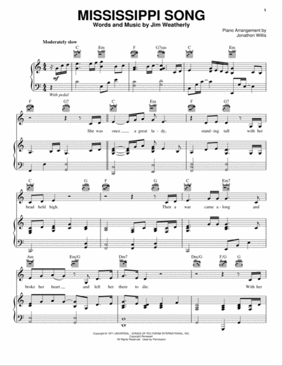 Mississippi Song Piano, Vocal, Guitar scores gallery preview page 1