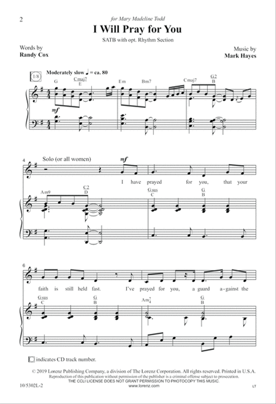 I Will Pray for You 4-Part scores gallery preview page 2