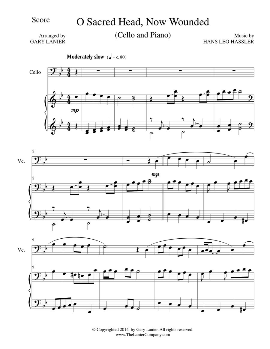 O SACRED HEAD, NOW WOUNDED (Cello/Piano and Cello Part) O SACRED HEAD, NOW WOUNDED (Cello/Piano and Cello Part) Piano scores gallery preview page 1