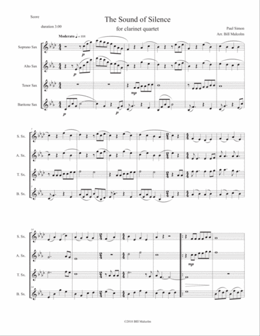 The Sound Of Silence Woodwind Quartet scores gallery preview page 1