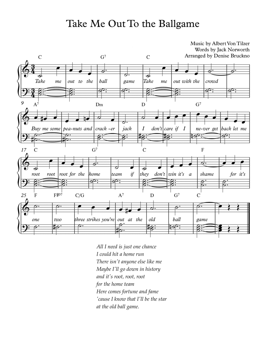 Take Me Out To The Ballgame Easy Piano scores gallery preview page 1