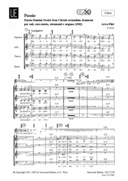 Passio, Choral Score