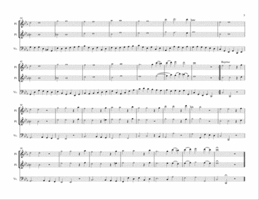 La Folia, from Keyboard Suite in D min., HWV 437, by G.F. Handel, arranged for 2 Flutes & Cello Small Ensemble scores gallery preview page 3