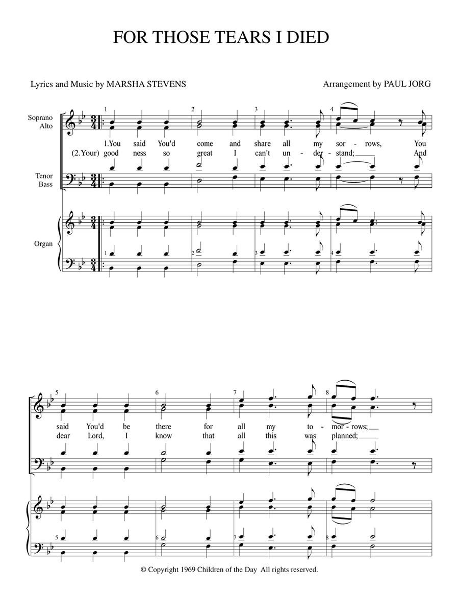 For Those Tears I Died 4-Part scores gallery preview page 1