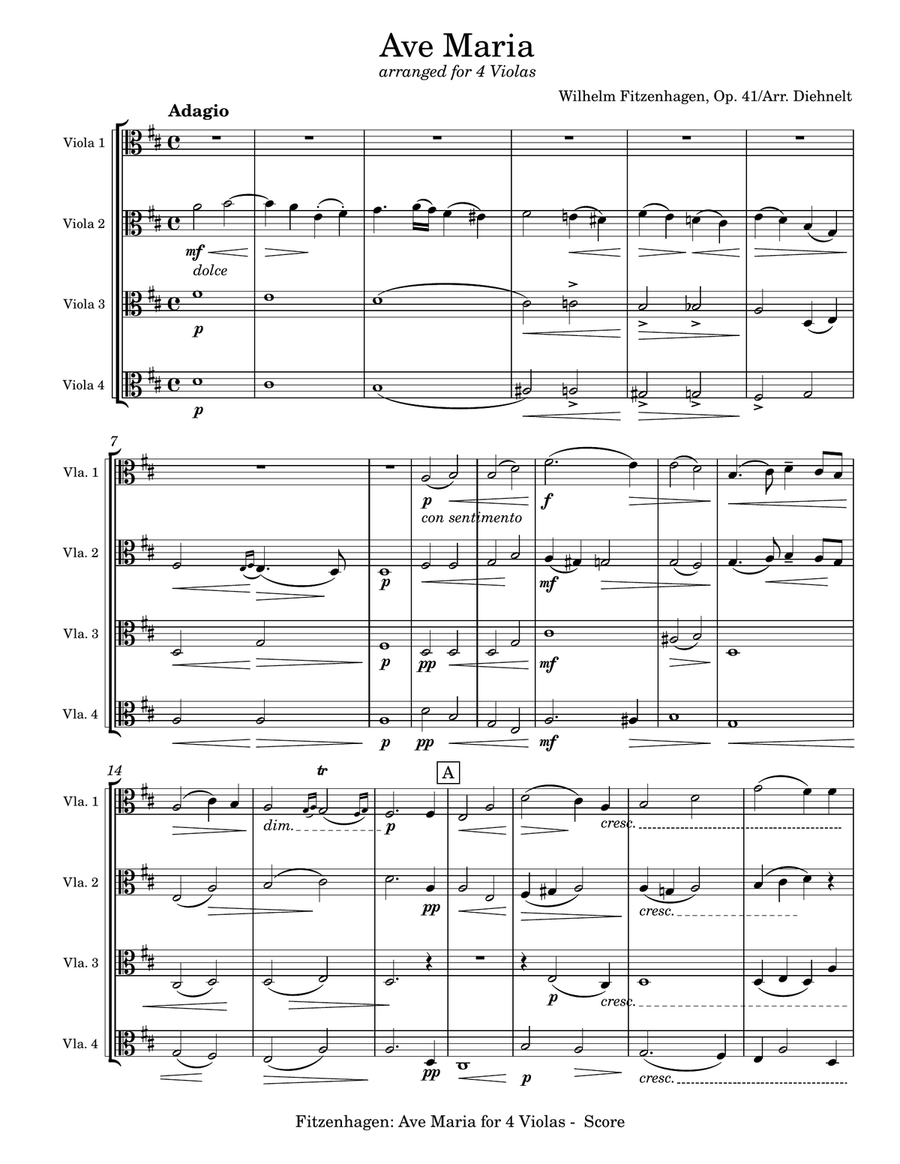 Fitzenhagen: Ave Maria for 4 Violas (Arr. Diehnelt) Chamber Music scores gallery preview page 2