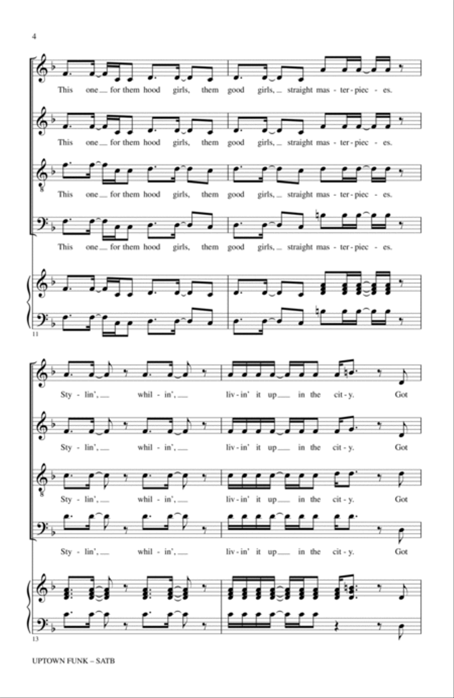 Uptown Funk (feat. Bruno Mars) (arr. Deke Sharon) 4-Part scores gallery preview page 3