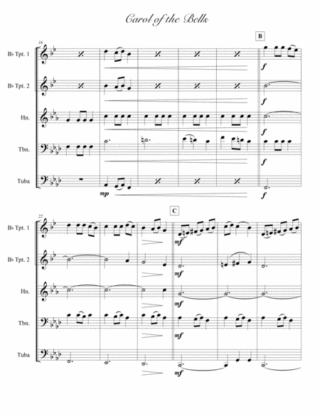 Carol of the Bells for Brass Quintet : Score & Parts image number null
