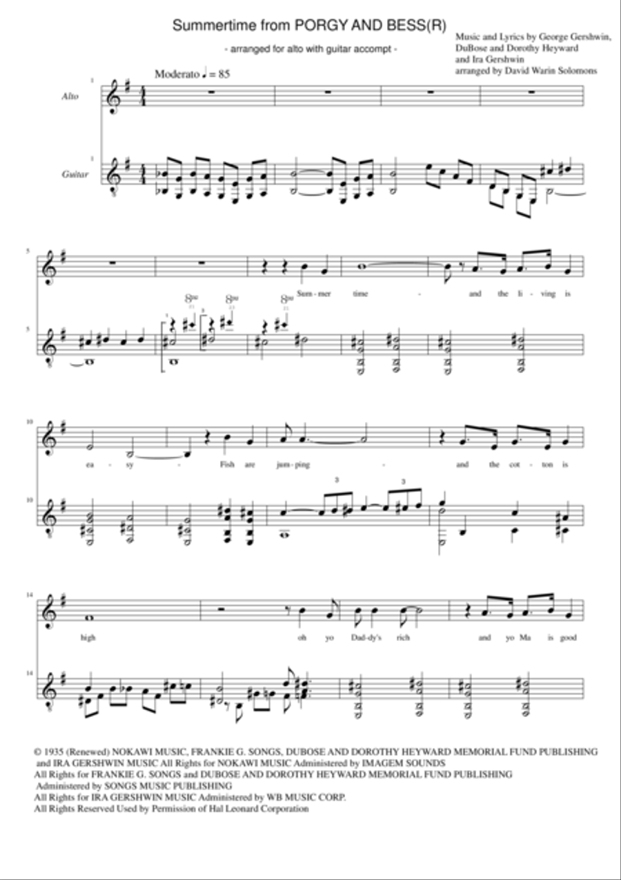 Summertime Piano, Vocal, Guitar scores gallery preview page 1