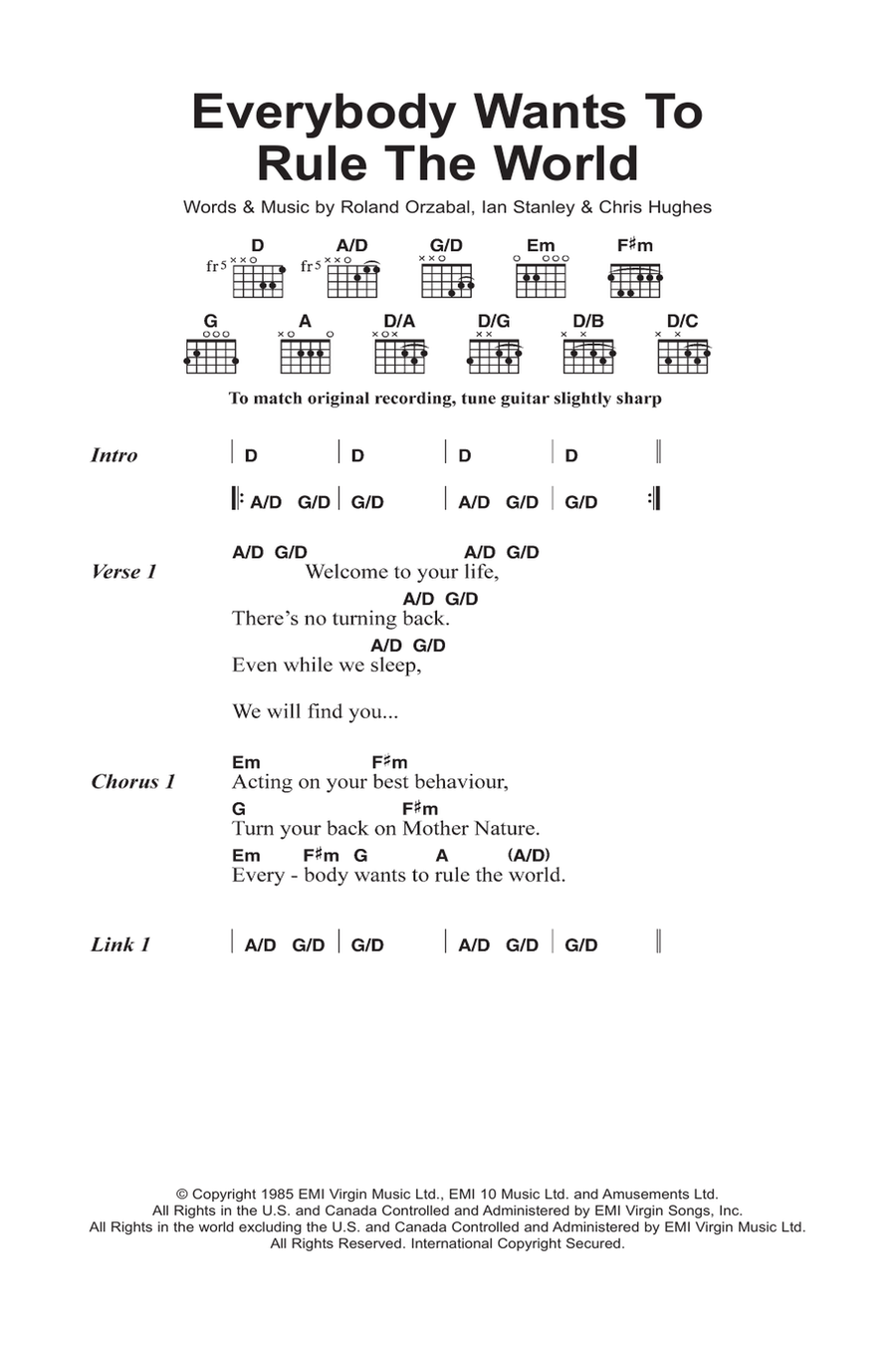 Everybody Wants To Rule The World Acoustic Guitar scores gallery preview page 1